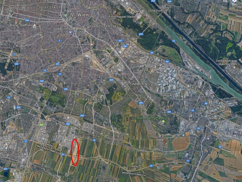 Umístění kontejnerového terminálu Wien Süd společnosti Rail Cargo Group - mapa okolí